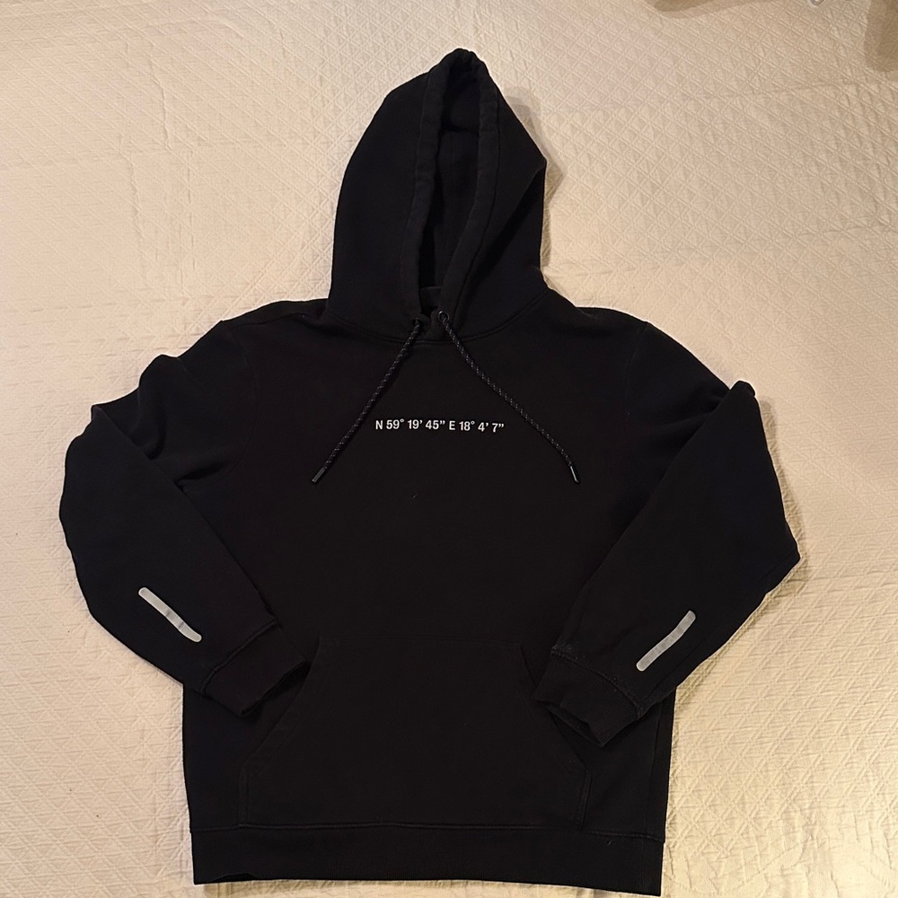 H&M Black Hoodie with Coordinates Print